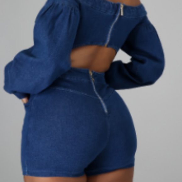 More Than A Snack Denim Romper- NEW - Picture 2 of 5